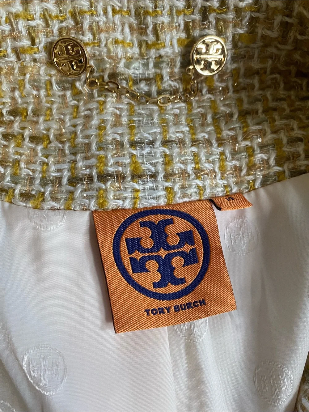 Tory Burch Stunning Sparkling Thread Gold Logo Buttons Logo Lined Jacket
